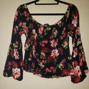 Ambiance Black and Pink Ruffled Cut Out Blouse